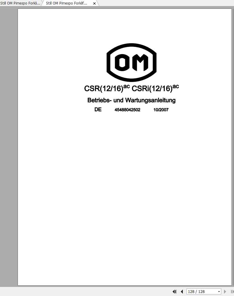 Still OM Pimespo Forklift CSR12 16ac CSRi12 16ac User Maintenance Manual DE 1