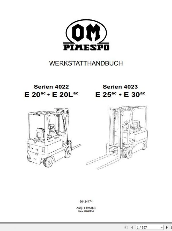 Still OM Pimespo Forklift E20AC E20LAC E25AC E30AC Workshop Manual DE 1