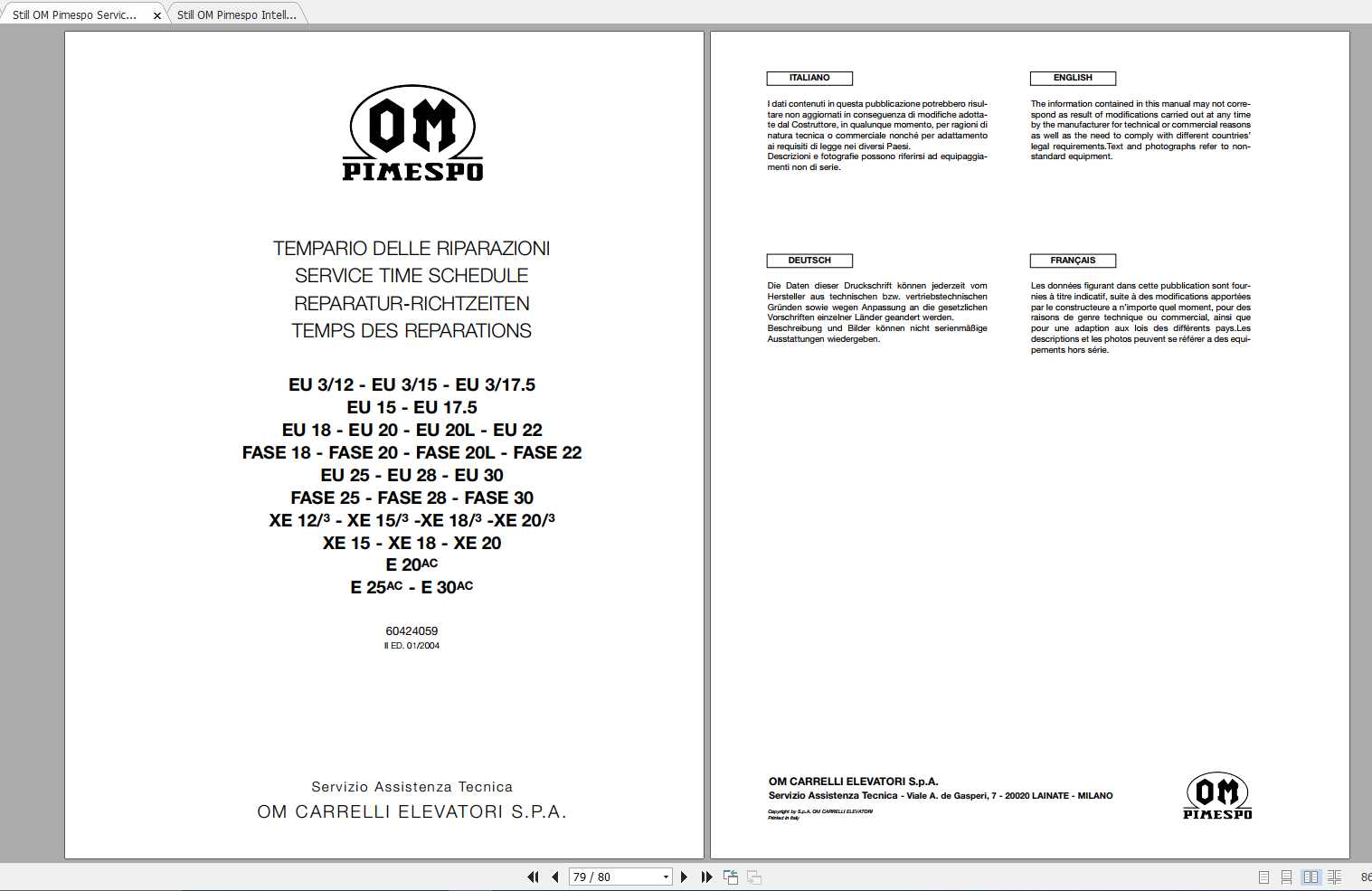 Still OM Pimespo Forklift Supplement Manuals DE 1