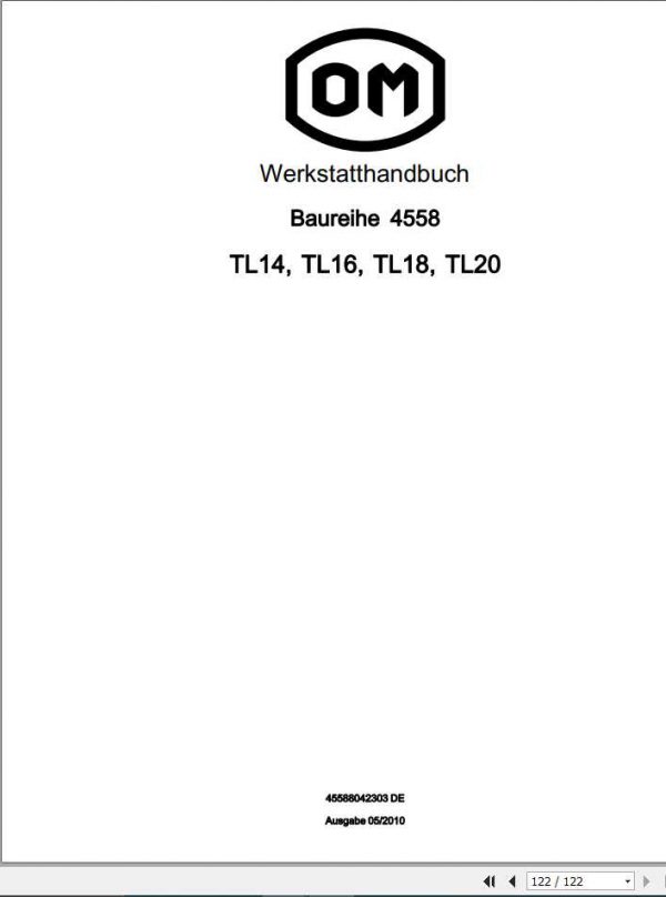 Still OM Pimespo Forklift TLac TL14 TL16 TL18 TL20 Series 4558 Workshop Manual DE 1