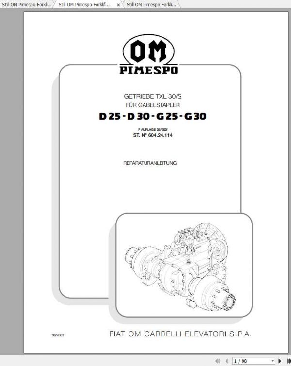 Still OM Pimespo Forklift Transmission TXL30 S Repair Manuals DE 1