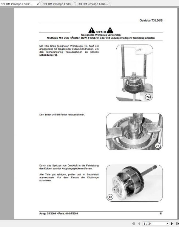 Still OM Pimespo Forklift Transmission TXL30 S Repair Manuals DE 2