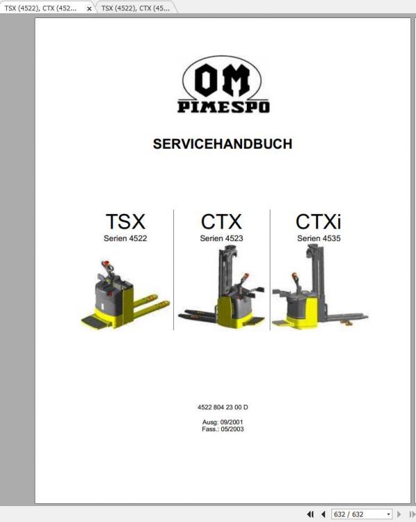 Still OM Pimespo Forklift Truck TSX 4522 CTX 4523 CTXi 4535 Service Manual DE 1
