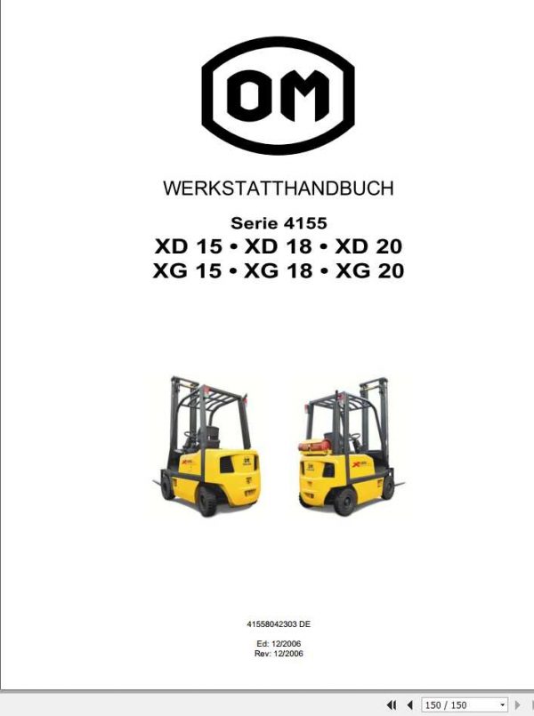 Still OM Pimespo Forklift XD15 XD18 XD20 XG15 XG18 XG20 Workshop Manual DE 1