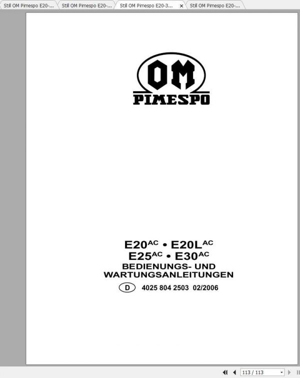 Still OM Pimespo Forklifts E20 20Lac E25 30ac User Maintenance Manual DE 1