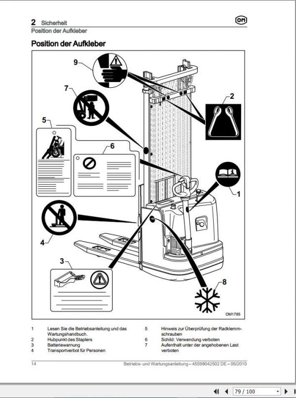 Still OM Pimespo Pallet Stacker CLac Use Maintenance Manual DE 2