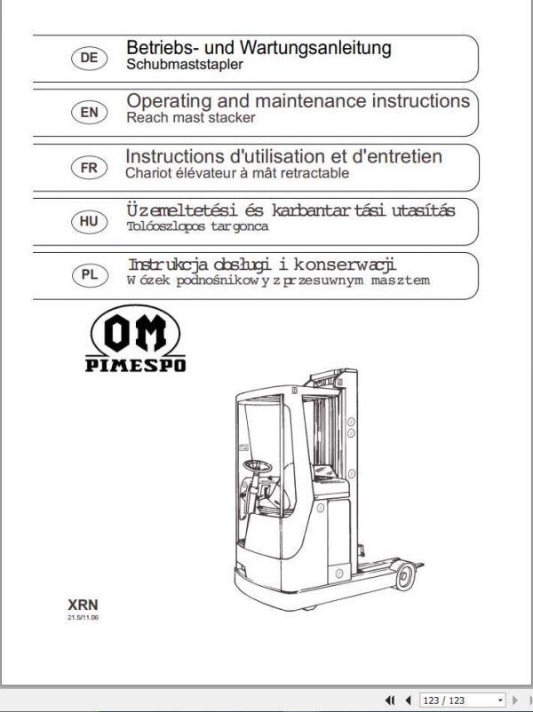 Still OM Pimespo Reach Mast Stacker XR N Use Maintenance Manual 1