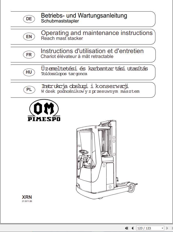 Still OM Pimespo Reach Mast Stacker XR N Use Maintenance Manual 1