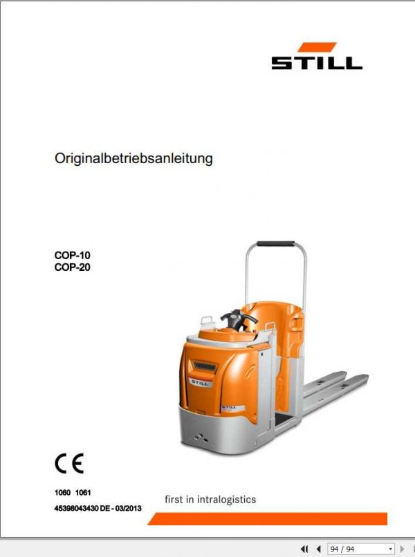 Still Order Picker COP 10 COP 20 1060 1061 Operating Manual DE 1