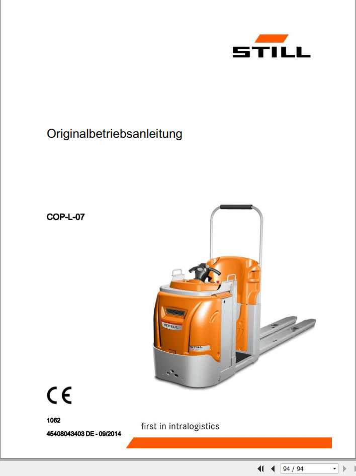 Still Order Picker COP L 07 1062 Operating Manual DE 1