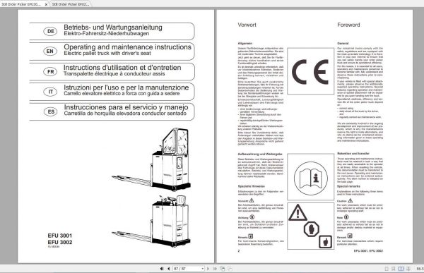 Still Order Picker EFU 2000 3000 3001 3002 Operating Manual DE 1