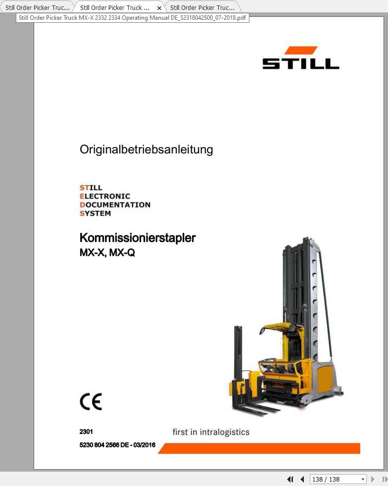 Still Order Picker Truck MX X MX Q Operating Manual DE 1