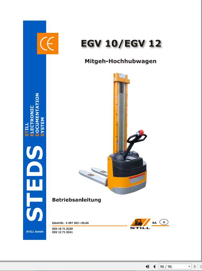 Still Pallet Stacker EGV10 EGV12 Operating Maintenance Manual DE 1
