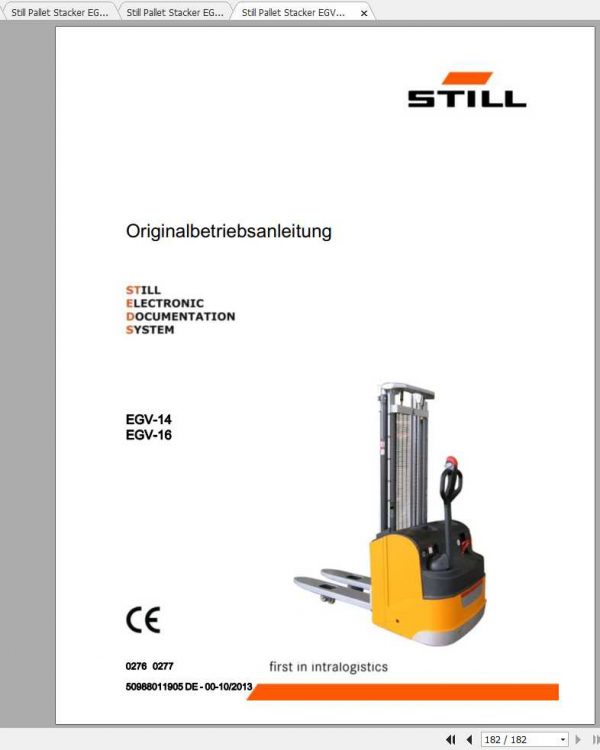 Still Pallet Stacker EGV14 EGV16 Operating Maintenance Manuals DE 1