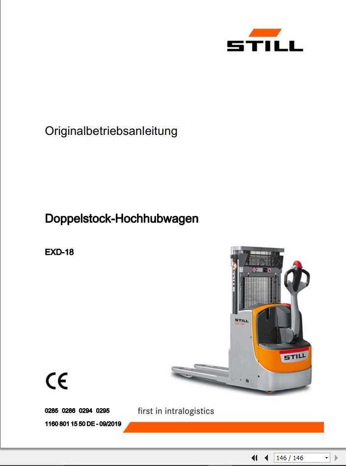 Still Pallet Stacker EXD 18 EXD 18K EXD 18L EXD 18L Li Ion Operating Manuals DE 1
