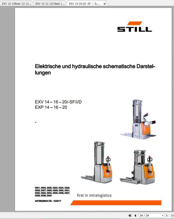Still Pallet Stacker EXV EXP Electrical Hydraulic Schematic DE 1