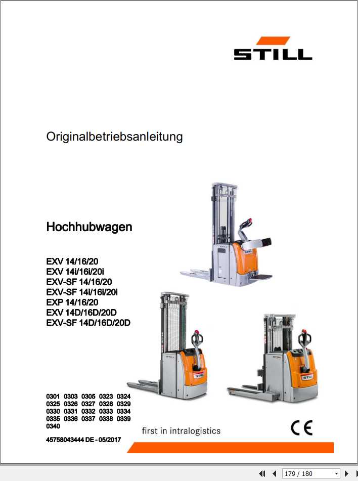 Still Pallet Stacker EXV14 16 20 i EXV SF14 16 20 i EXP Operating Manual DE 1