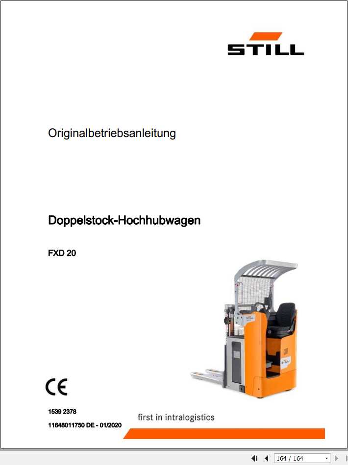 Still Pallet Stacker FXD 20 1539 2378 Operating Manual DE 1