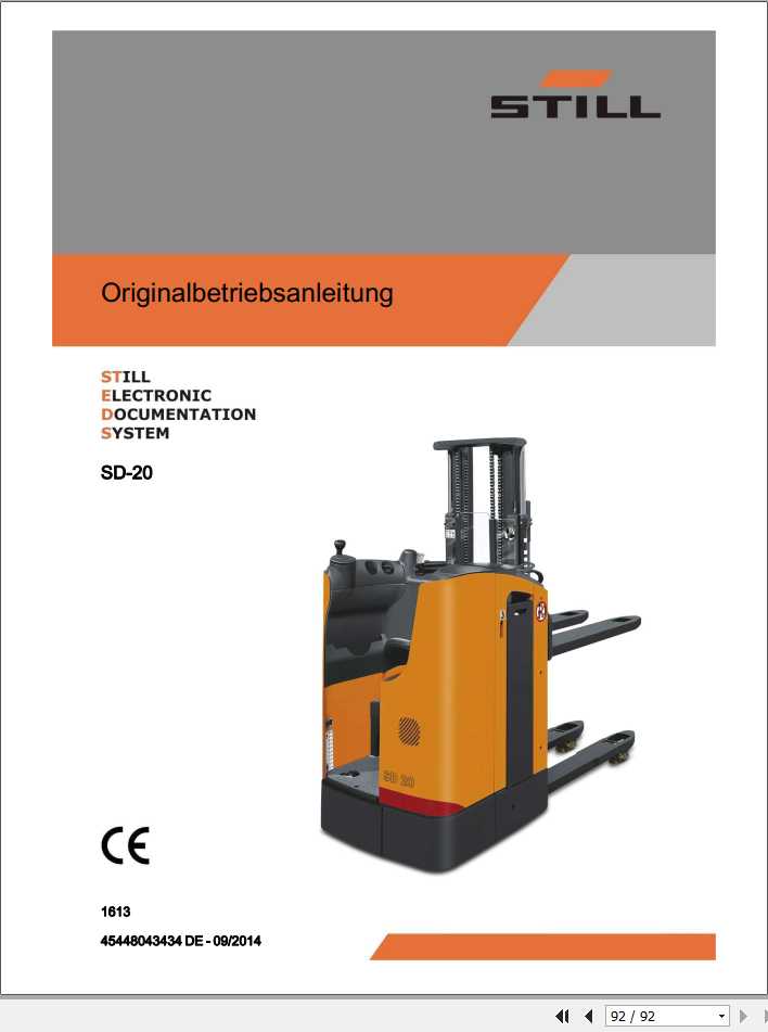 Still Pallet Stacker SD20 1613 Operating Manual DE 1
