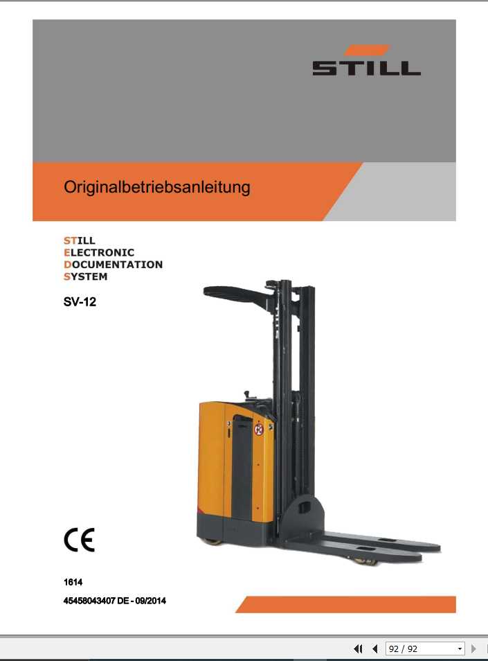 Still Pallet Stacker SV12 Operating Manual DE 1