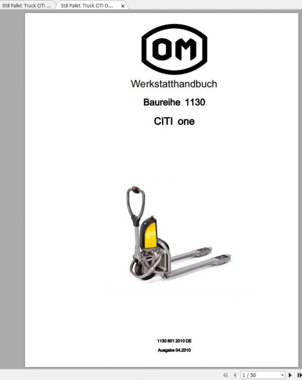 Still Pallet Truck CiTi One 1130 Workshop Manual Spare Parts List DE 1