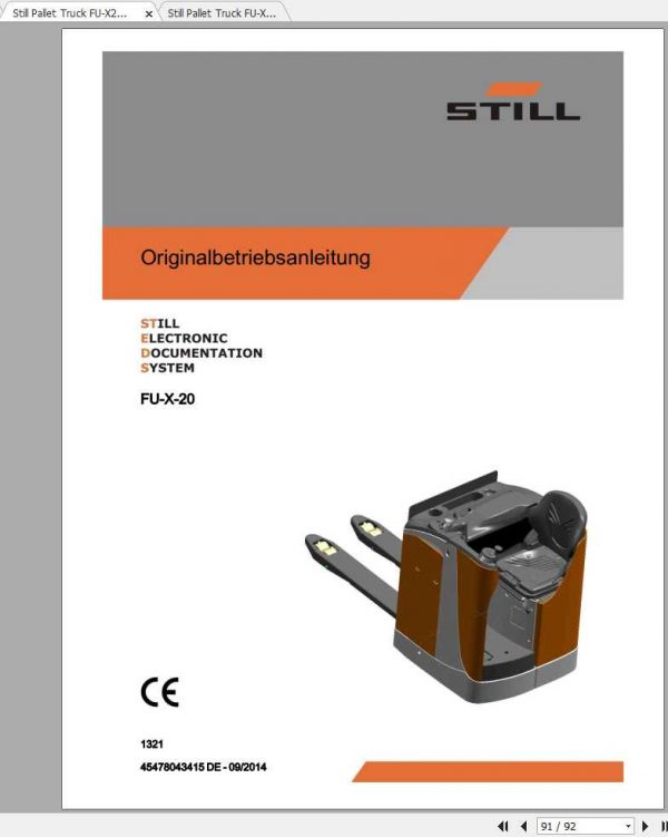 Still Pallet Truck FU X20 1321 Operating Manual DE 1