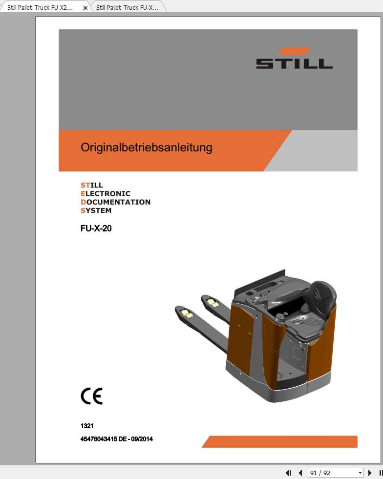 Still Pallet Truck FU X20 1321 Operating Manual DE 1