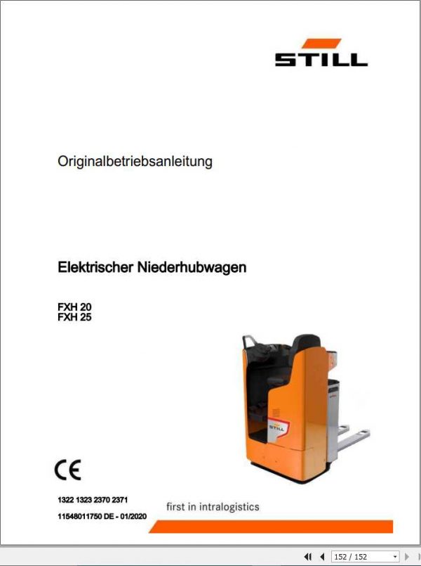 Still Pallet Truck FXH 20 25 1322 1323 2370 2371 Operating Manual DE 1
