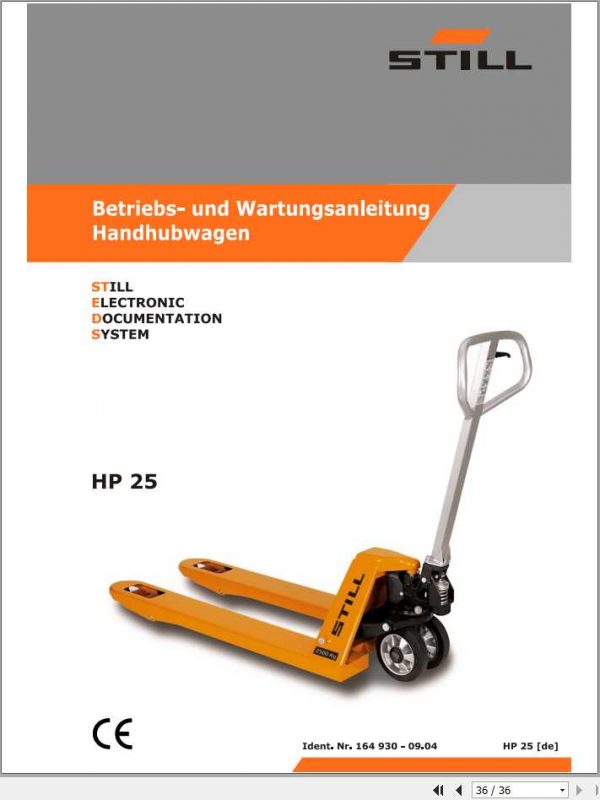 Still Pallet Truck HP 25 Operating Maintenance Manual DE 1