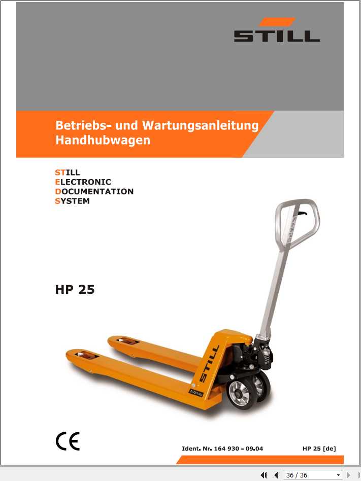 Still Pallet Truck HP 25 Operating Maintenance Manual DE 1