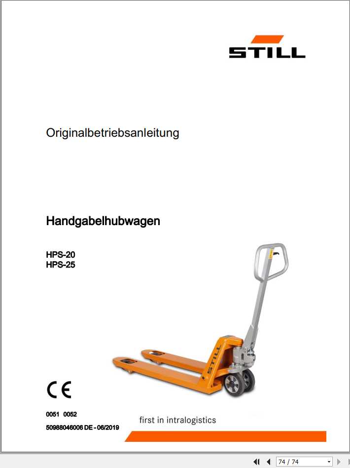 Still Pallet Truck HPS 20 HPS 25 0051 0052 Operating Maintenance Manual DE 1