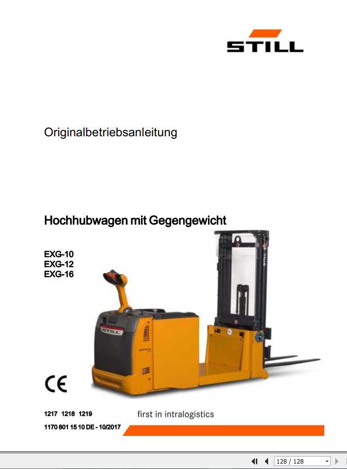 Still Pallet truck with counterweight EXG 10 12 16 Operating Manual DE 1