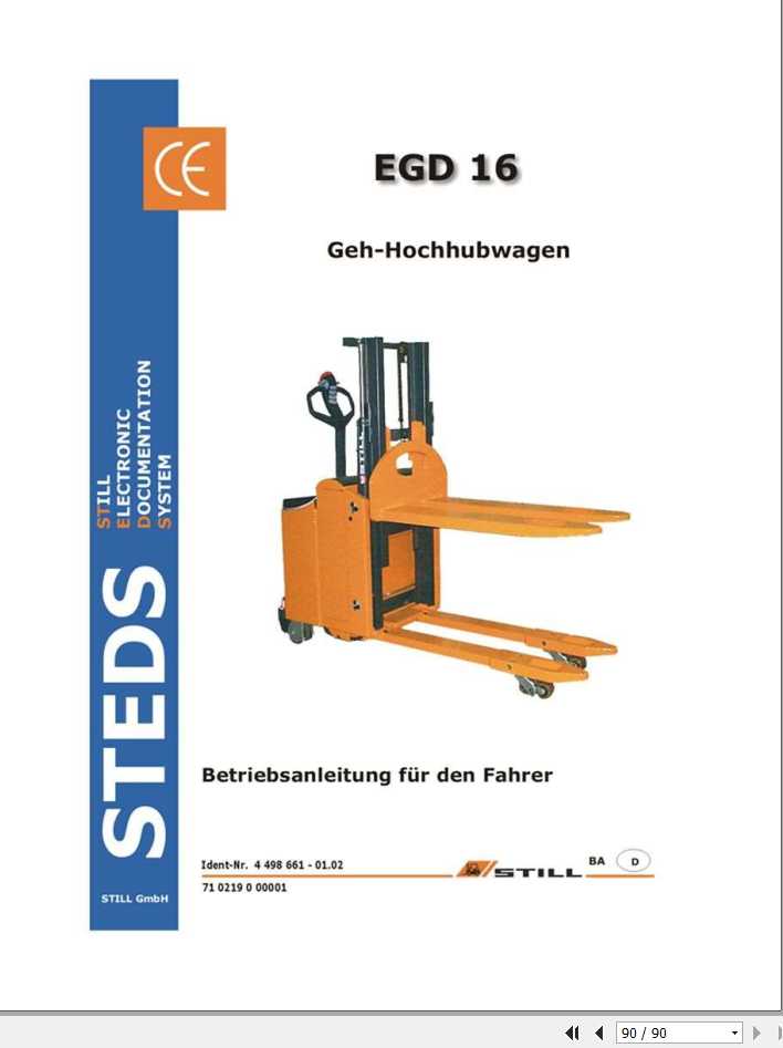 Still Pedestrian Pallet Stacker EGD 16 Operating Manual DE 1