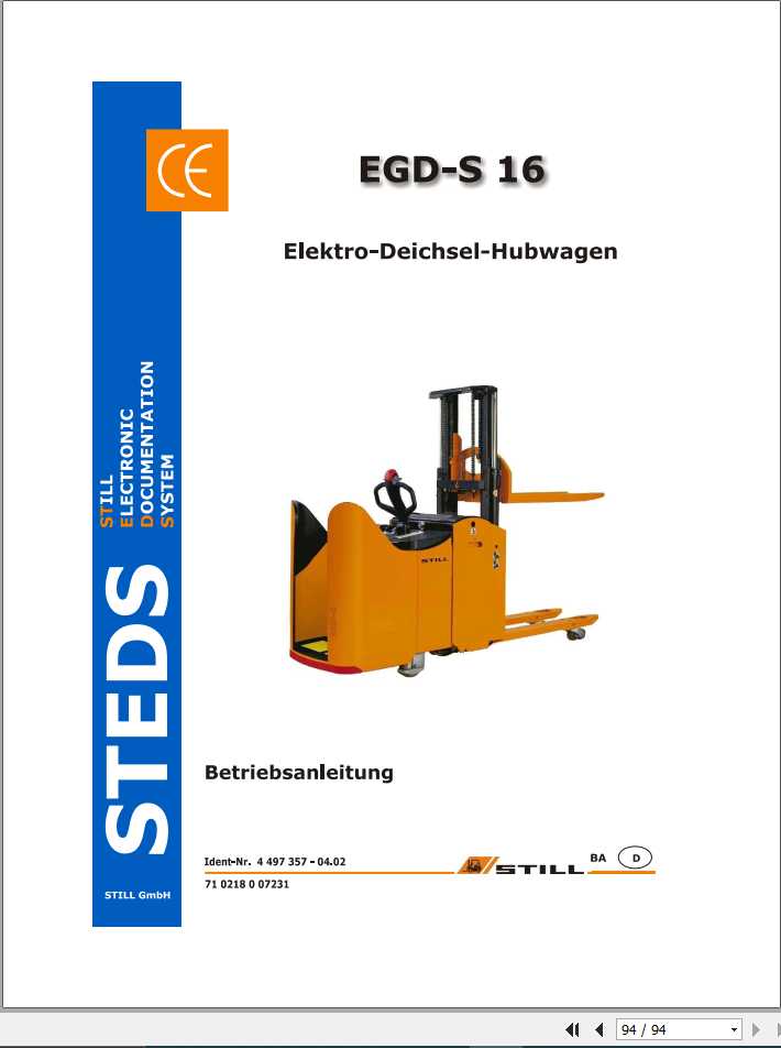 Still Pedestrian Pallet Truck EGD S 16 Original Instruction DE 1