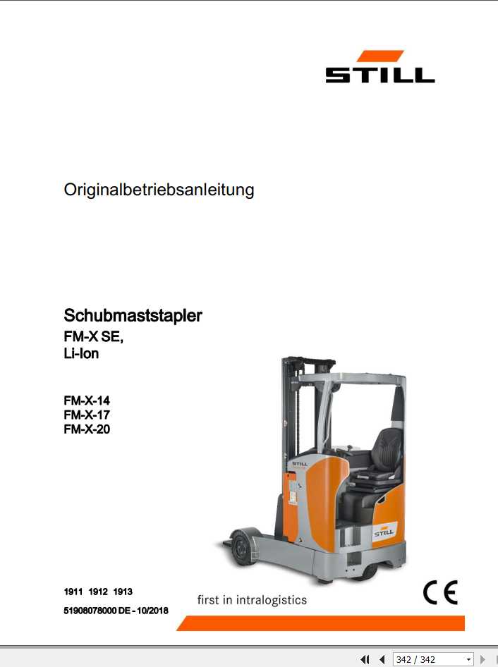 Still Reach Truck FM X 14 17 20 FM X SE Li Ion 1911 1913 Operating Manual DE 1