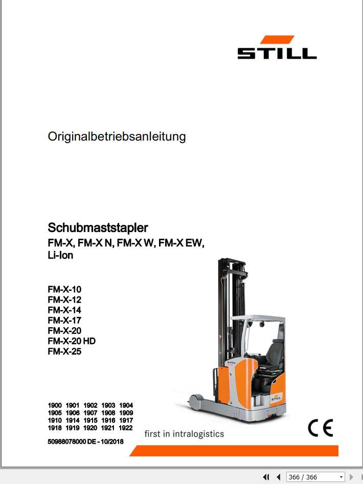 Still Reach Truck FM X FM XN FM XW FM XEW Li Ion 1900 1922 Operating Manual DE 1