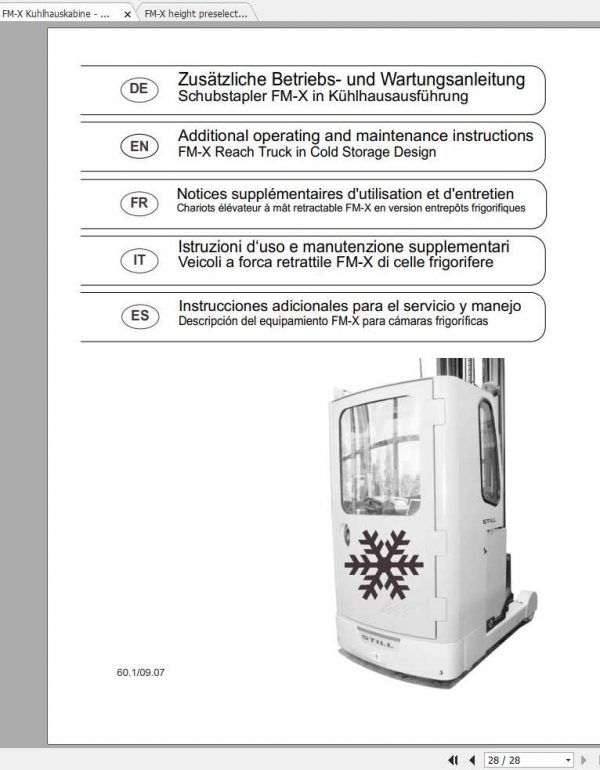 Still Reach Truck FM X Height Preselection Cold Store Cabin Operating Manual DE 2
