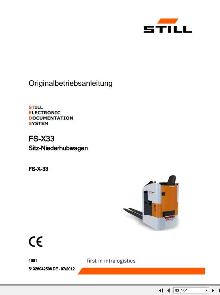 Still Seated Pallet Truck FS X 33 1301 Operating Manual DE 1
