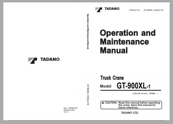 Tadano Mobile Crane 2021 DVD GR GT TC Series All Model Operator Maintenance Manual 2
