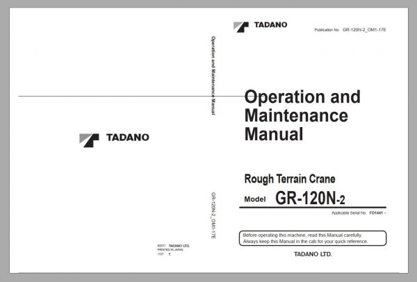 Tadano Mobile Crane 2021 DVD GR GT TC Series All Model Operator Maintenance Manual 3