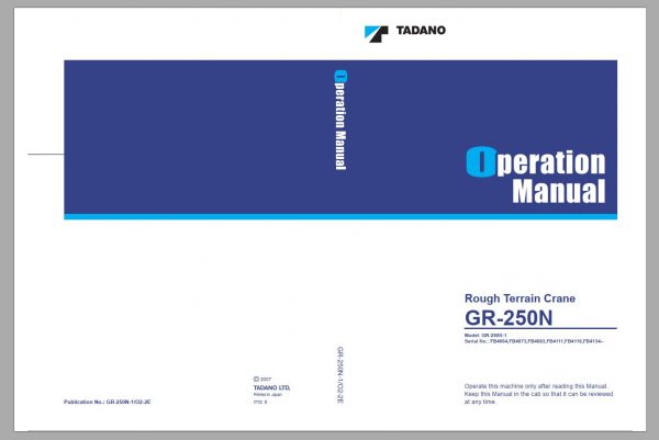 Tadano Mobile Crane 2021 DVD GR GT TC Series All Model Operator Maintenance Manual 4
