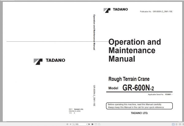 Tadano Mobile Crane 2021 DVD GR GT TC Series All Model Operator Maintenance Manual 8
