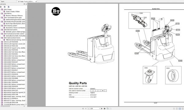 BT Pallet Truck LWE140 LWE160LWE180 Quality Parts Manual 7588761 1