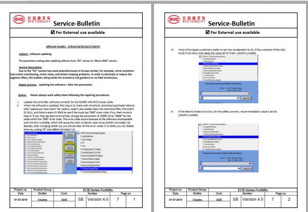 BYD Forklift ECB 16 35 Service bulletin 2