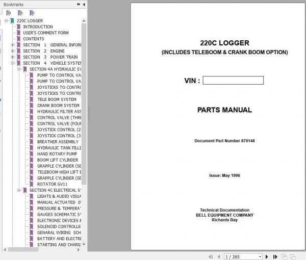 Bell Equipment Company 220C Logger Part Manual