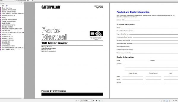 CAT Motor Grader 16H 6ZJ1 Up Parts Manuals SEBP2425 29 1
