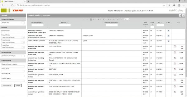 CLAAS WebTIC Offline 4.3.20 05.2021 Operator Manual Repair Manual and Service Documentation 1