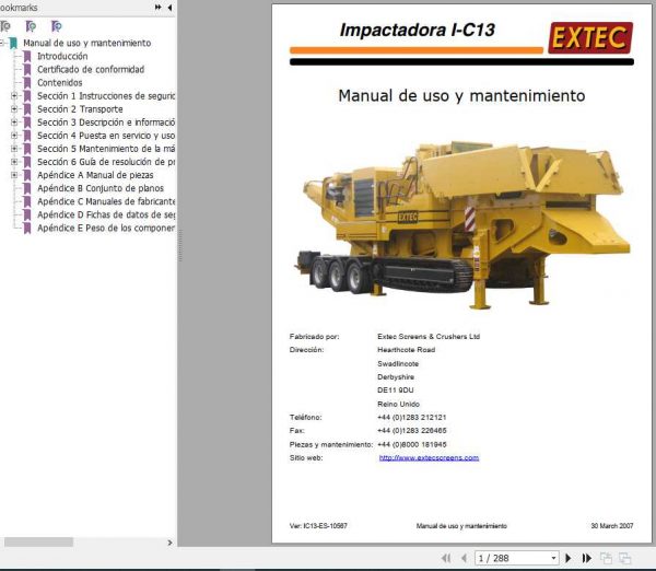 Extec Crusher I C13 Impactor Mantenance Manual ES 1