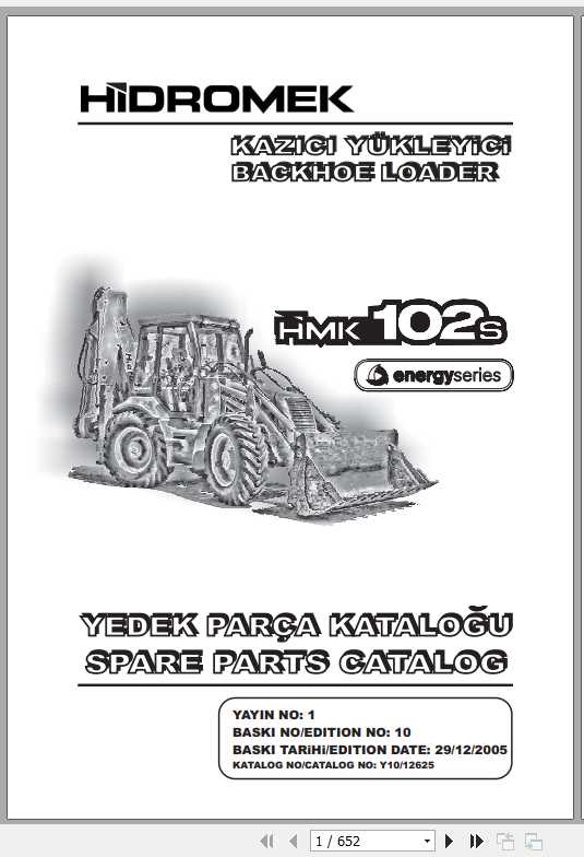 Hidromek Backhoe Loader HMK 102S Energy Spare Part Catalog 2005 1