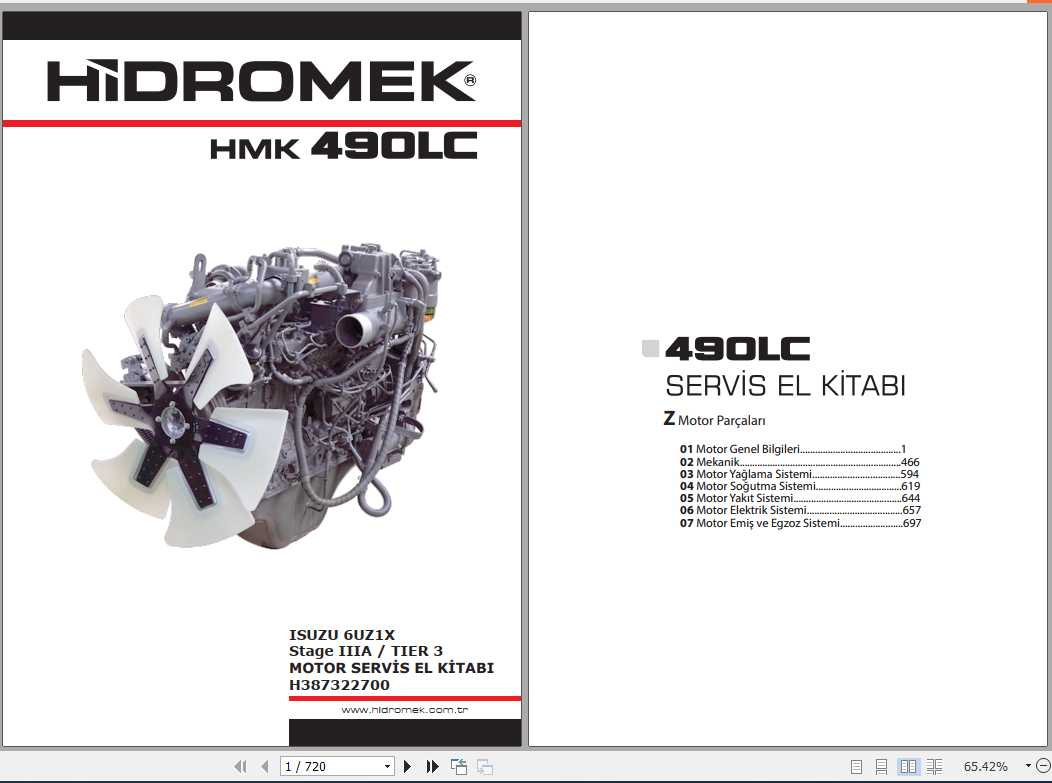Hidromek Diesel Engine HMK 490 LC Isuzu 6UZ1X Stage IIIA Tier 3 Service Manual Turkish 1